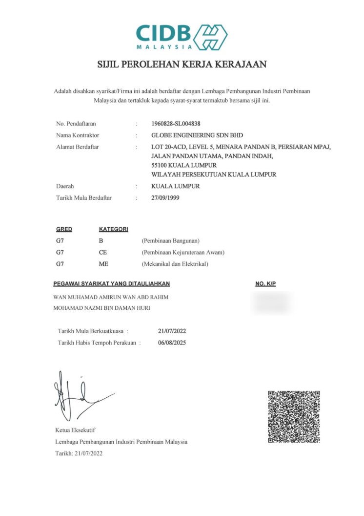 CIDB Government Procurement Certificate (SPKK)