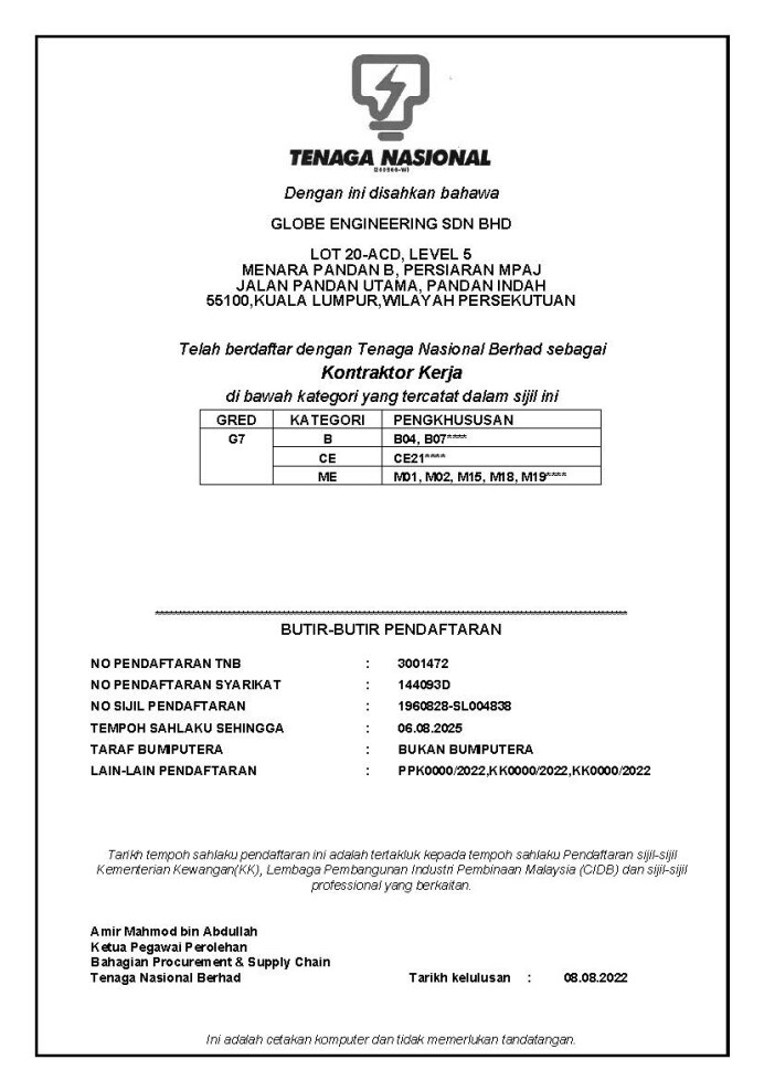 TNB Registered Works Contractor